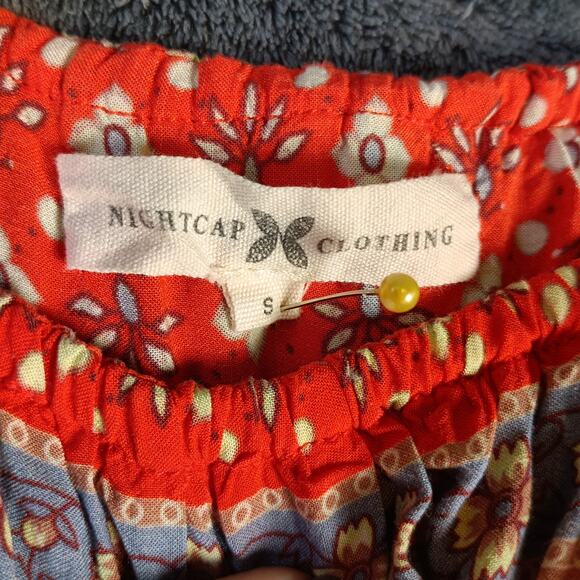 Nightcap Clothing Maxi Dress Women Small Red Off Shoulder Lace Ruffle Festival - Picture 2 of 7